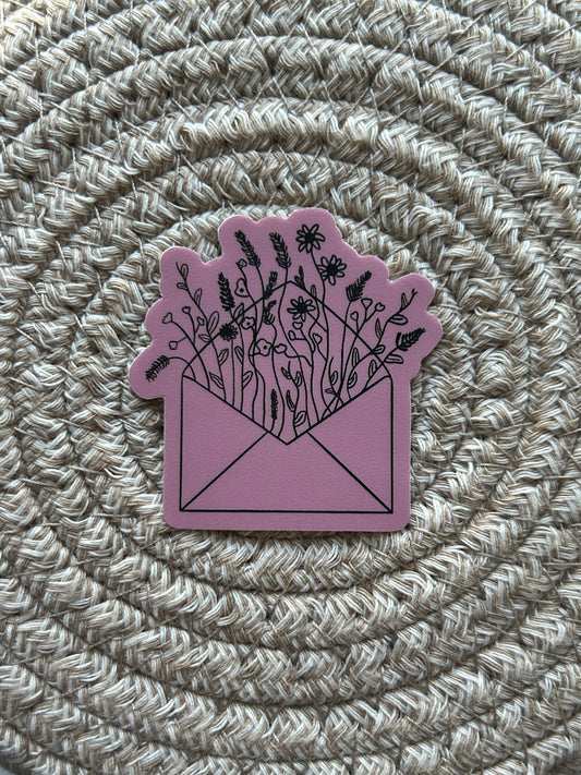 Pink Wildflower Envelope Vinyl Sticker/Matte/Weatherproof/Decal
